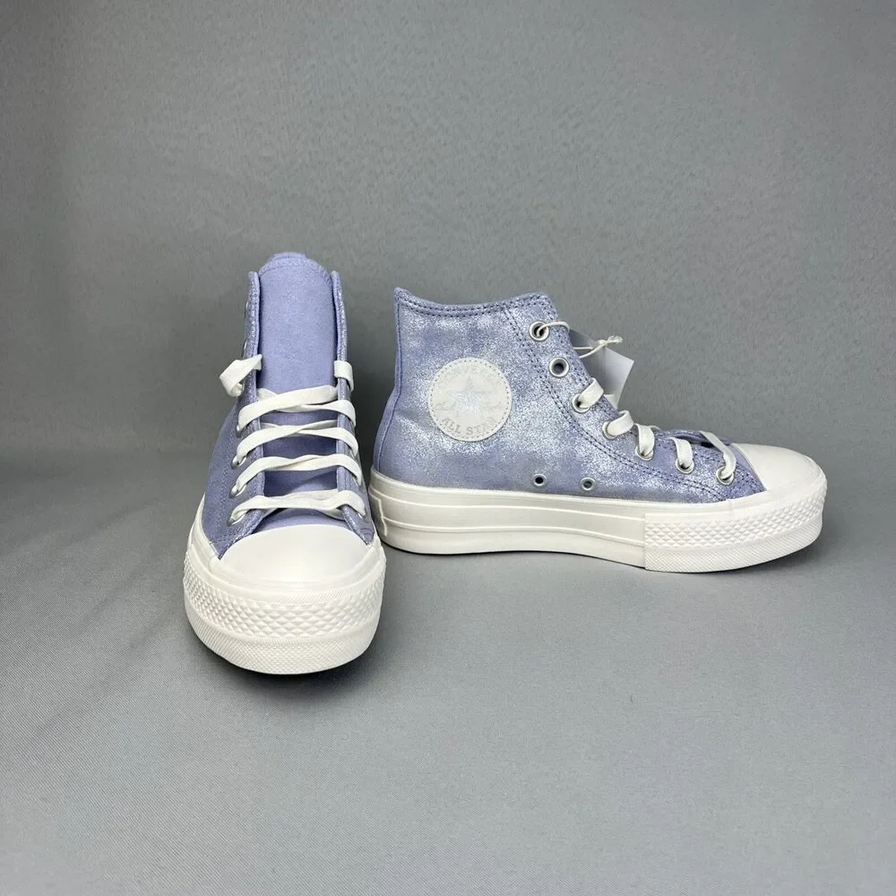 Converse Chuck Taylor All Star Lift Platform Suede Shimmer Womens 7.5 Lilac Shoe - Picture 5 of 13